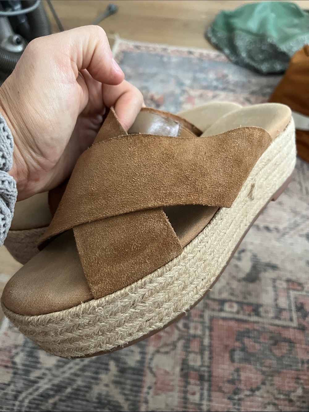 bp Brown Suede Espadrille Platform Slide